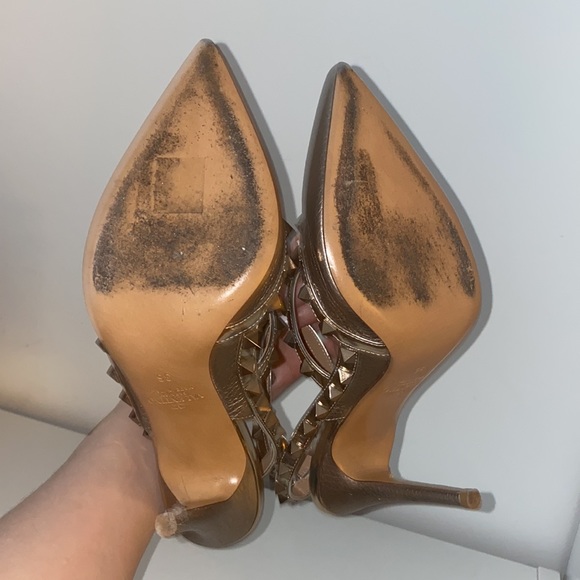 Metallic Champagne Valentino Rockstud Caged Pumps - Picture 5 of 6